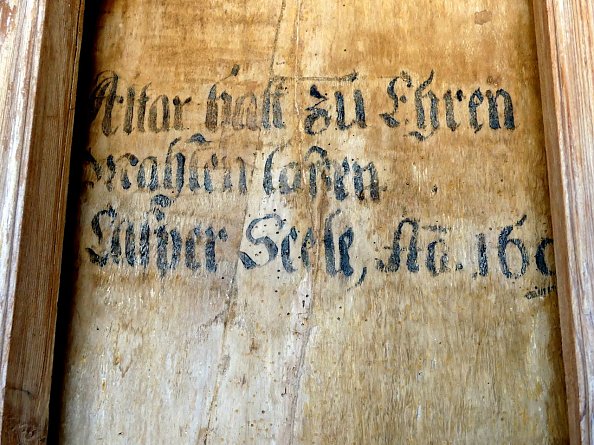 Rückseite des Bildes - die Jahreszahl im Text führte zunächst in die Irre (Foto: R. Englert)