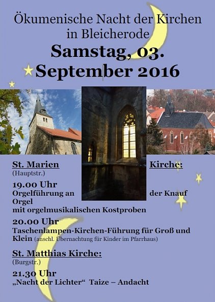 Plakat Nacht der Kirchen Bleicherode (Foto: Gemeinde)