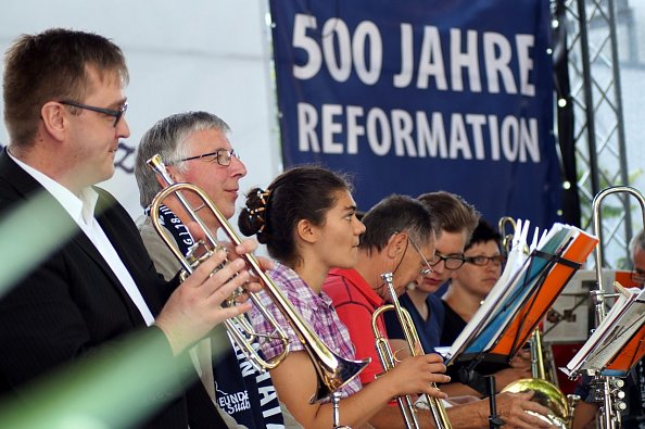 Unsere Bläser aus dem Kirchenkreis beim offenen Mittagssingen (Foto: M. Schwarze)